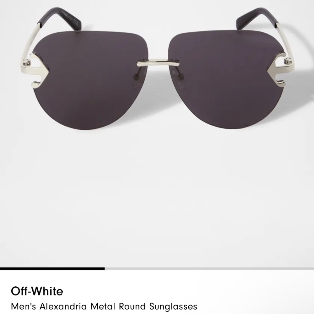 Off-White Black Rimless Sunglasses with Silver Accents Made in Italy